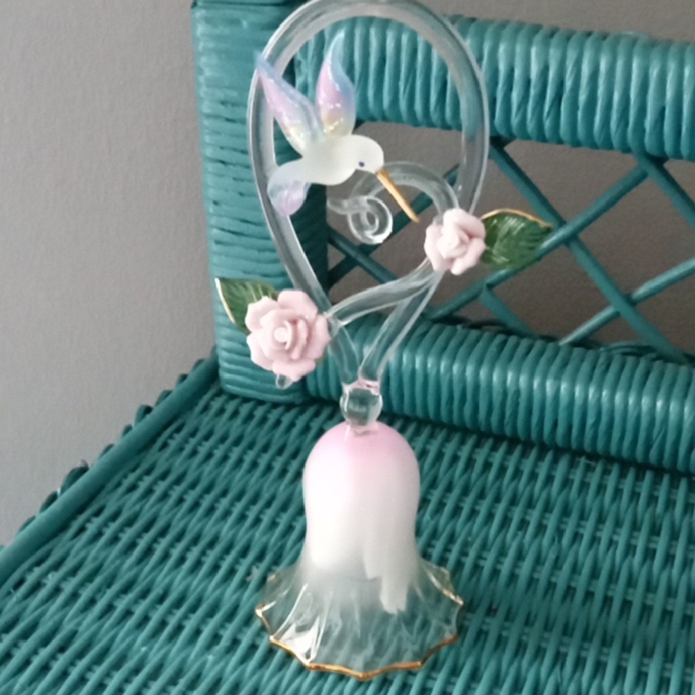 Glass Hummingbird Bell with Pink and Gold Accents